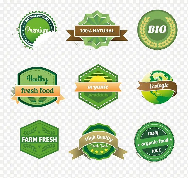 精致绿色食品标签标贴矢量素材