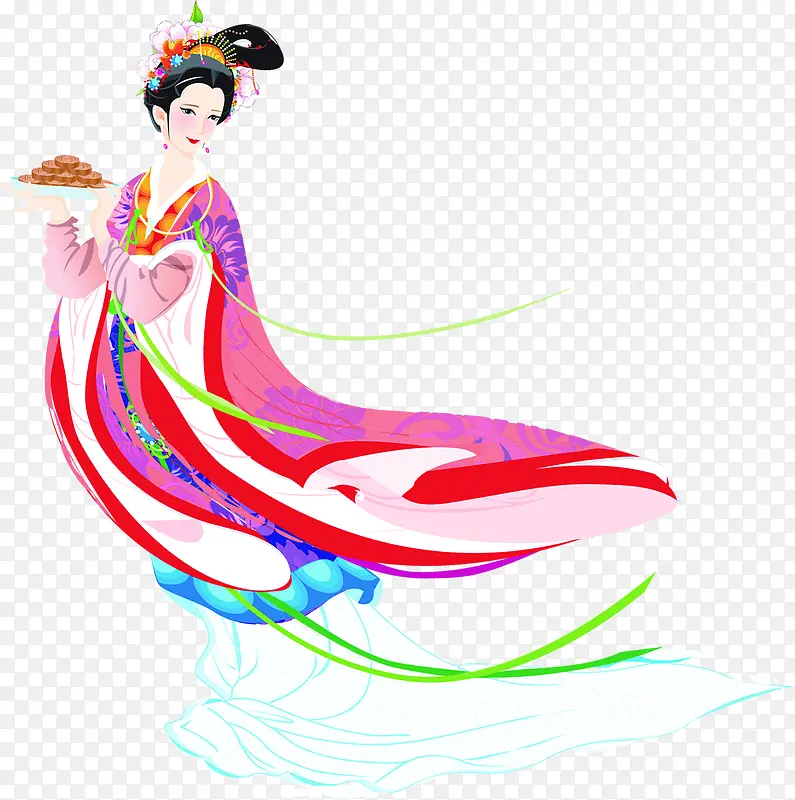 中秋节手绘粉衣美女月饼