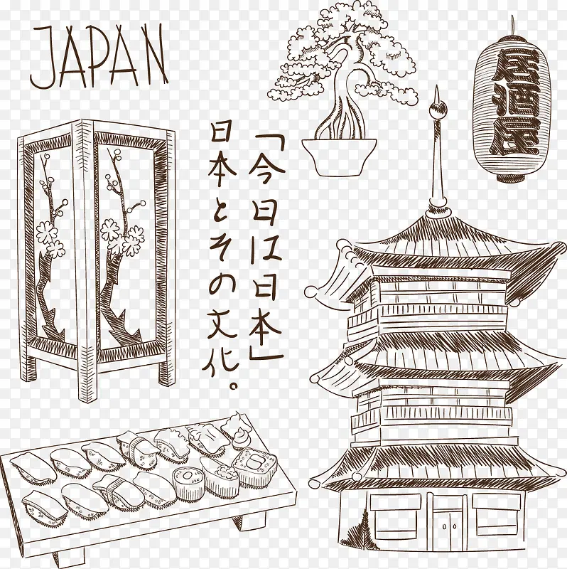 矢量手绘日本文化
