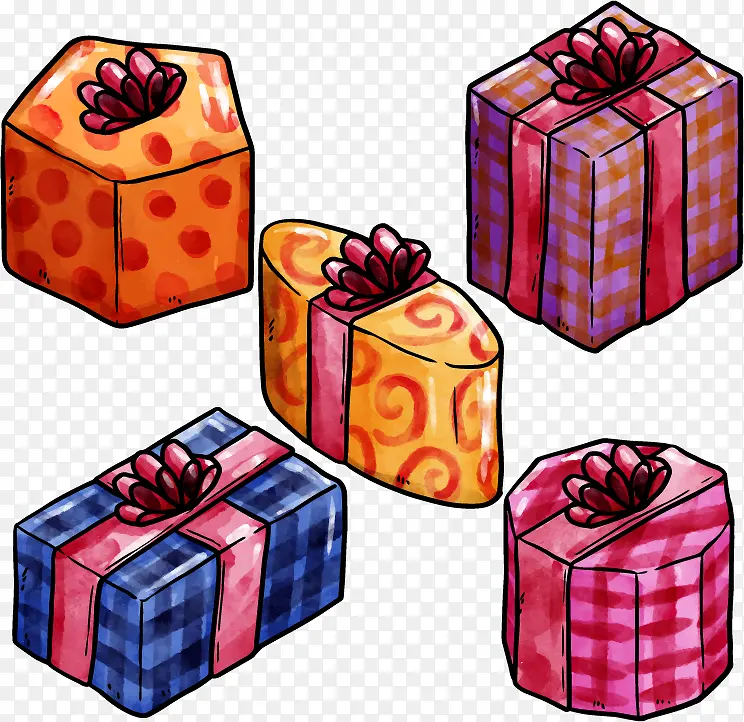 卡通矢量可爱圣诞彩色礼物盒