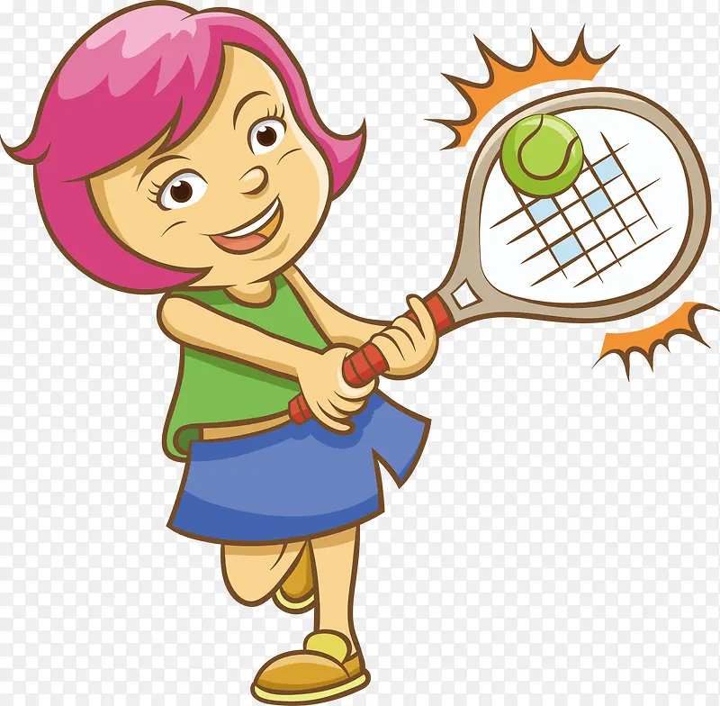 打网球的小女生矢量图