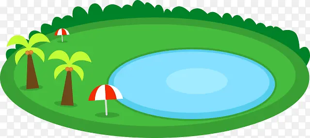 绿色手绘游泳池和草原