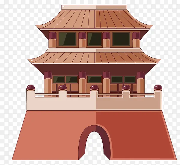 棕色中国风古楼装饰图案