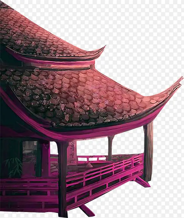 紫色中国风楼宇装饰图案
