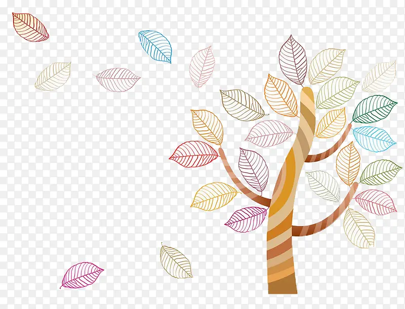 彩色漂浮手绘树叶