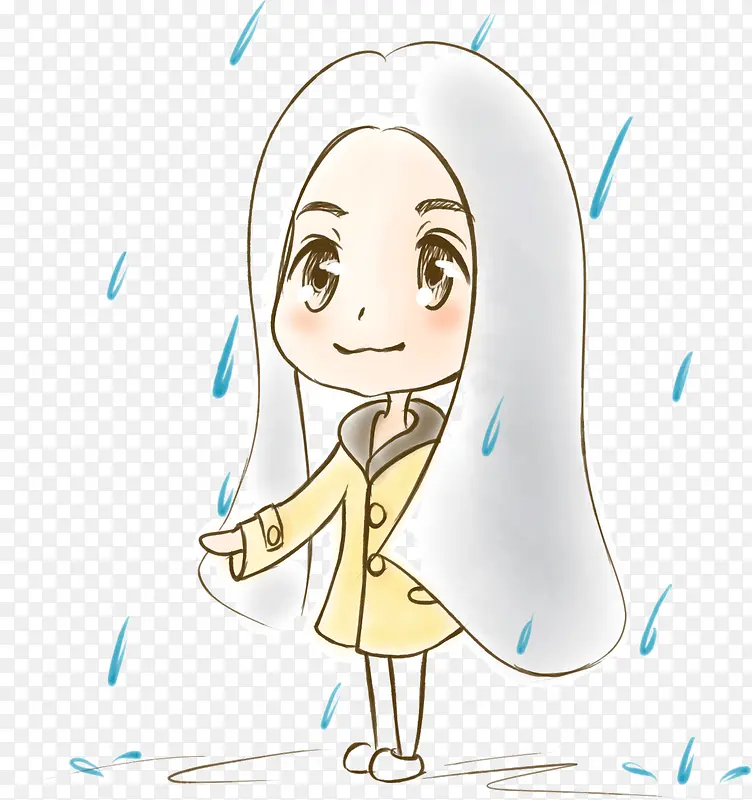 手绘雨里女孩