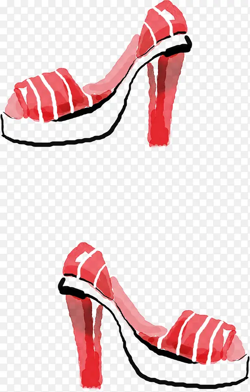 手绘红色高跟鞋少年素材