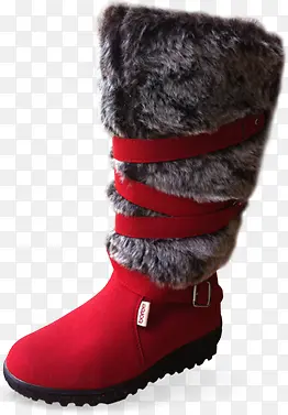 红色冬季长毛女鞋