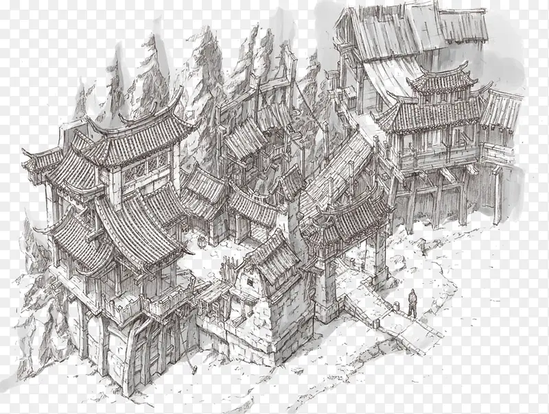 中国风建筑手绘
