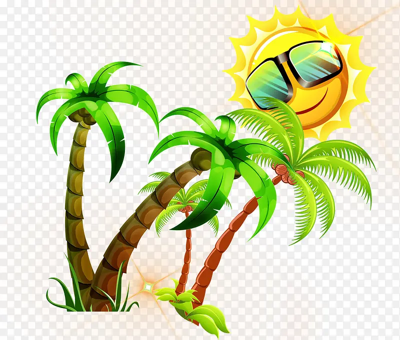 卡通夏天太阳椰子树