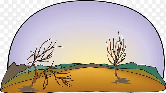荒漠干枯树干风景插画矢量