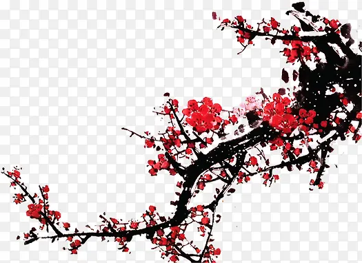 中秋节手绘树干红梅