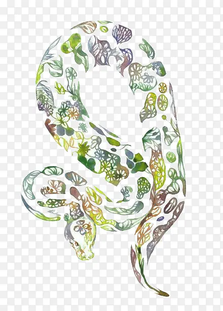 水彩绿色蛇