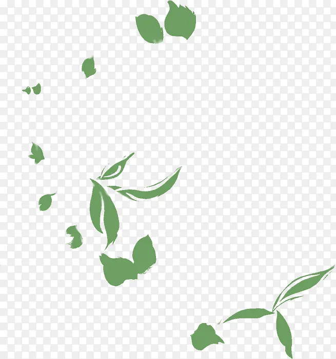 中秋节绿色水彩树叶