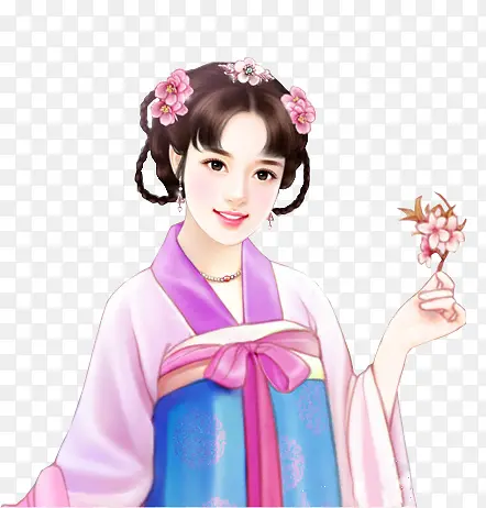 花朵粉裙可爱女子