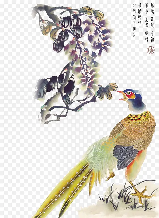中国风树枝鸟回头素材