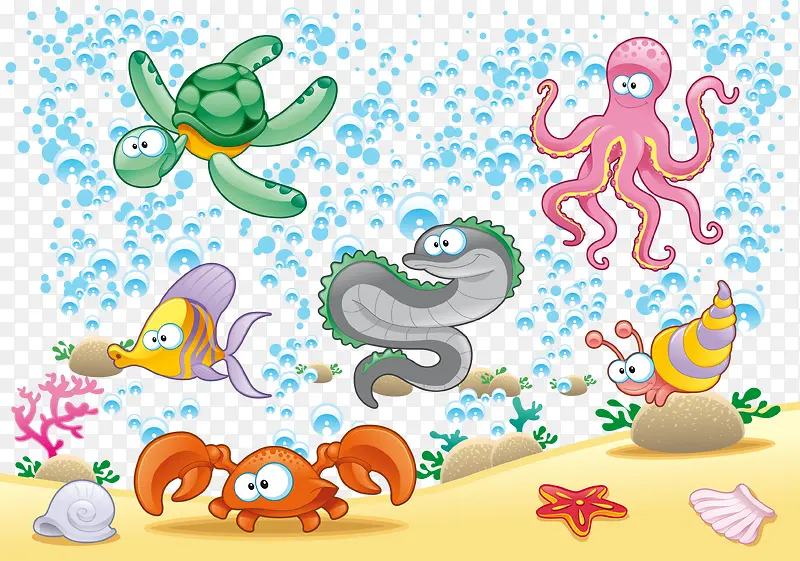 海底生物海龟卡通矢量插画