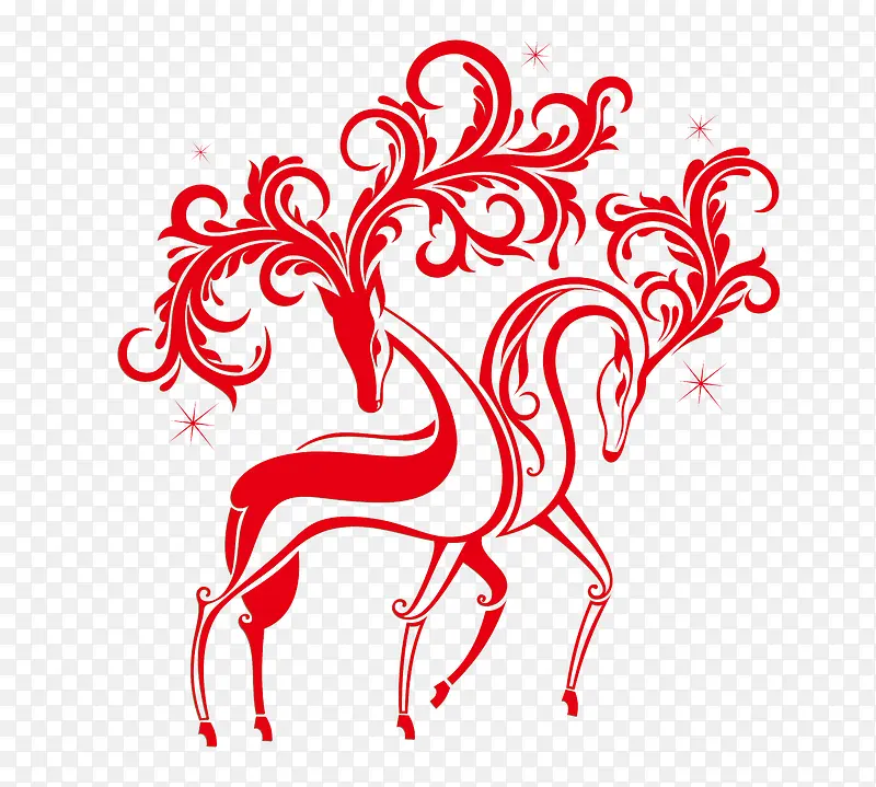 圣诞红色线条优美麋鹿