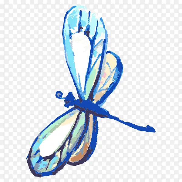 手绘水彩墨迹蓝色蜻蜓