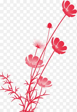 红色水墨风格花卉