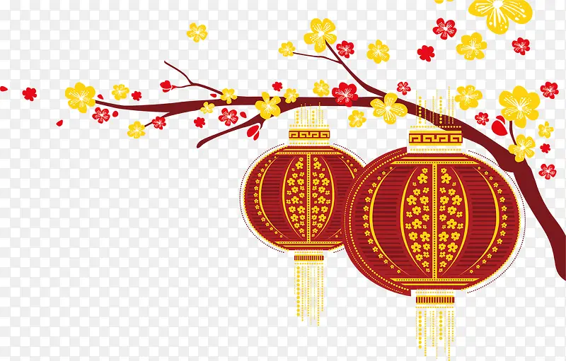 扁平风格灯笼花纹花卉高清