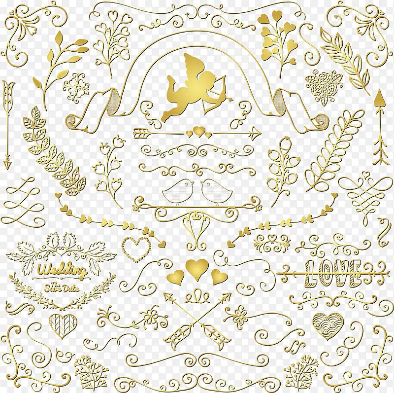 金色婚礼花纹矢量图