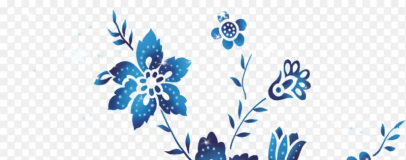 中国风蓝色手绘植物