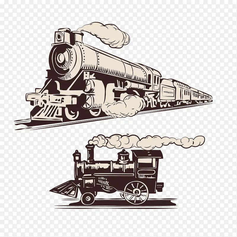 手绘复古插图蒸汽火车