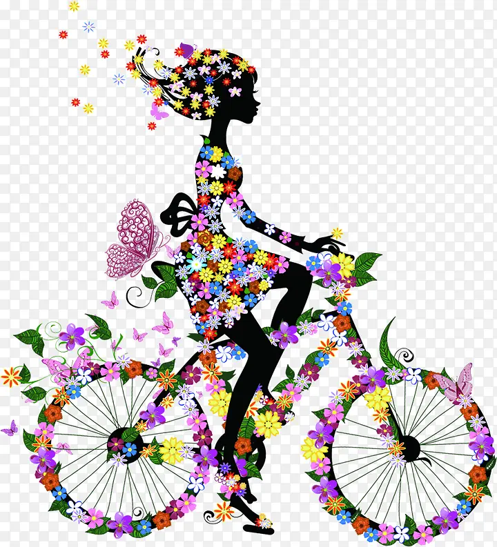 炫彩个性人物花朵设计骑车