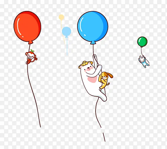 卡通小熊红绿蓝气球