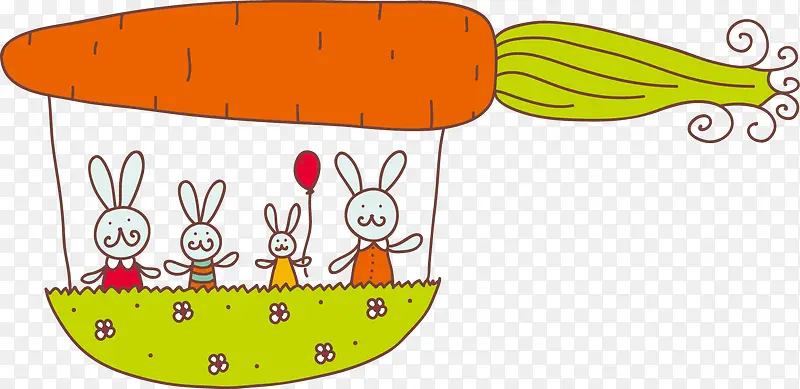卡通可爱红萝卜气球兔子