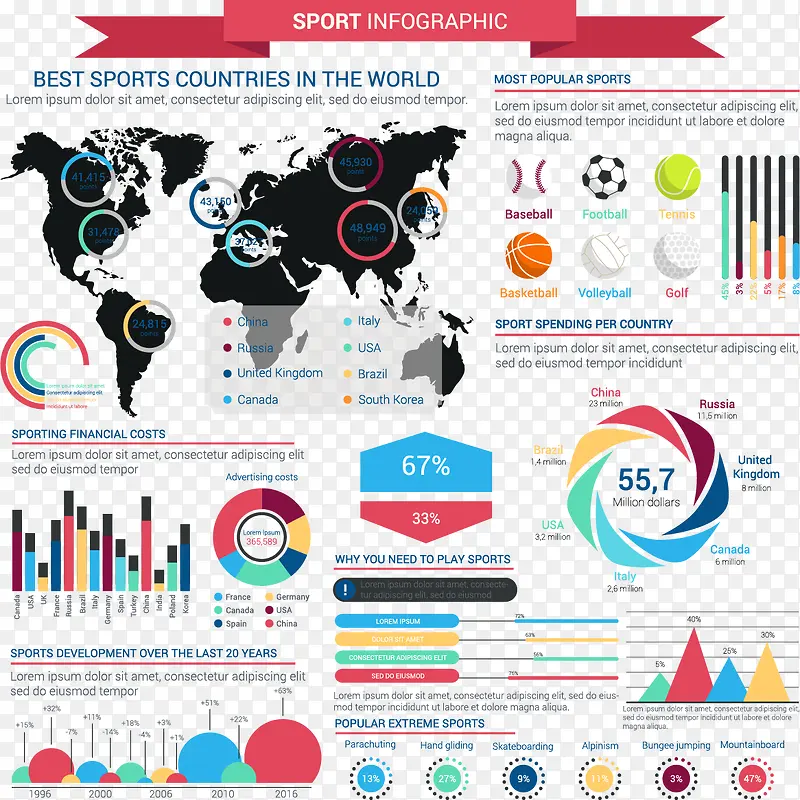 球类运动创意分析图表矢量素材