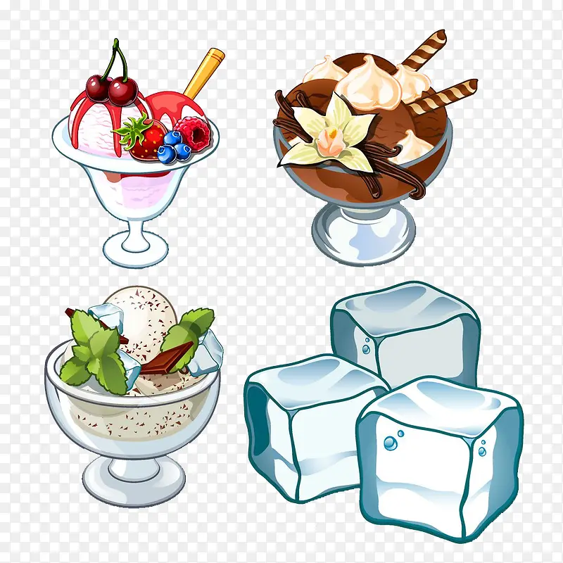 卡通冰淇淋与冰块图片