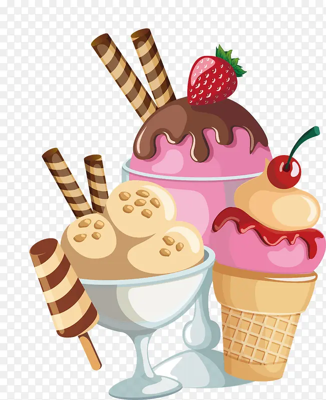 卡通冰淇淋夏天冷饮矢量图