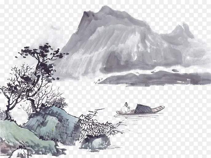 手绘中国风山水画素材