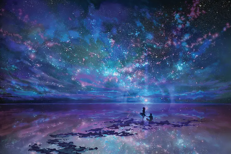蓝紫色梦幻星空风景
