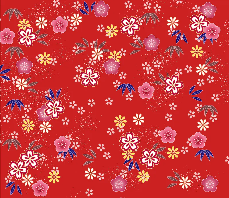 红底日式花朵图案