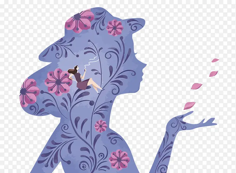 矢量紫色女性插画