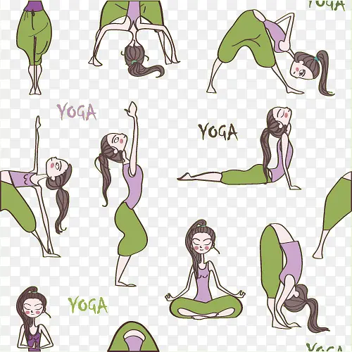 卡通练瑜伽的女孩