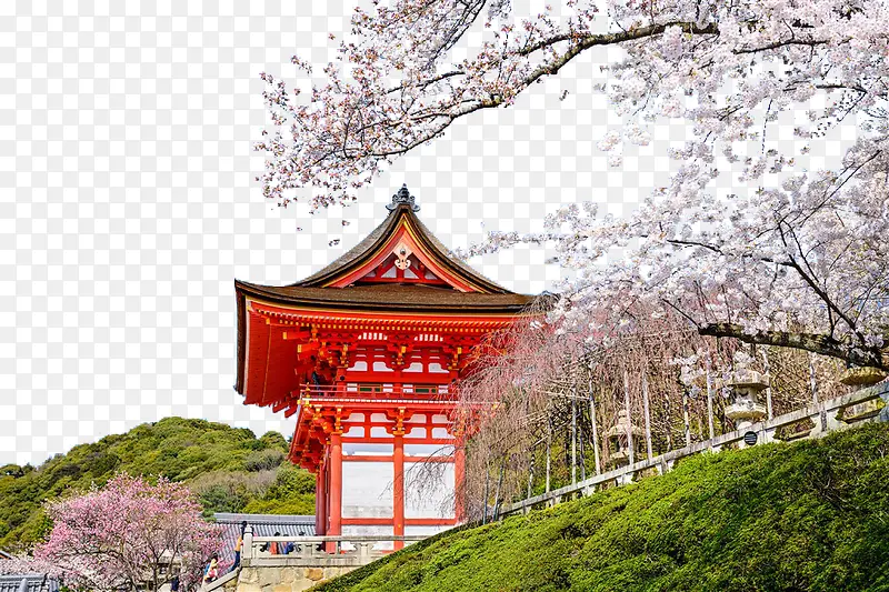 日本建筑与樱花图片