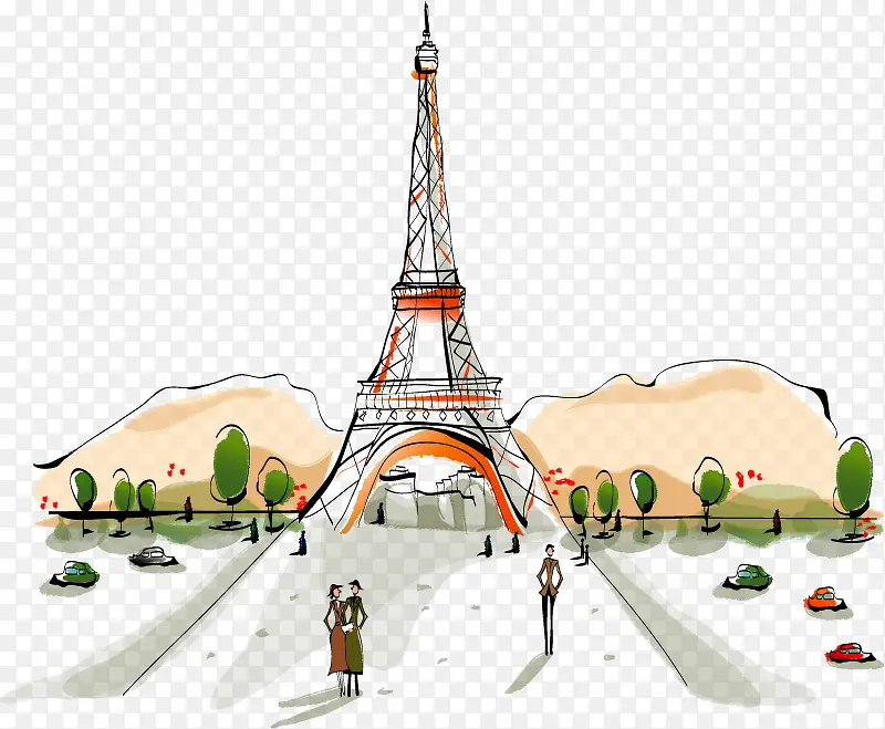 3巴黎铁塔与人插画