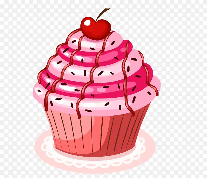 卡通手绘粉色樱桃纸杯蛋糕