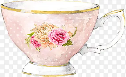手绘粉色清新茶杯