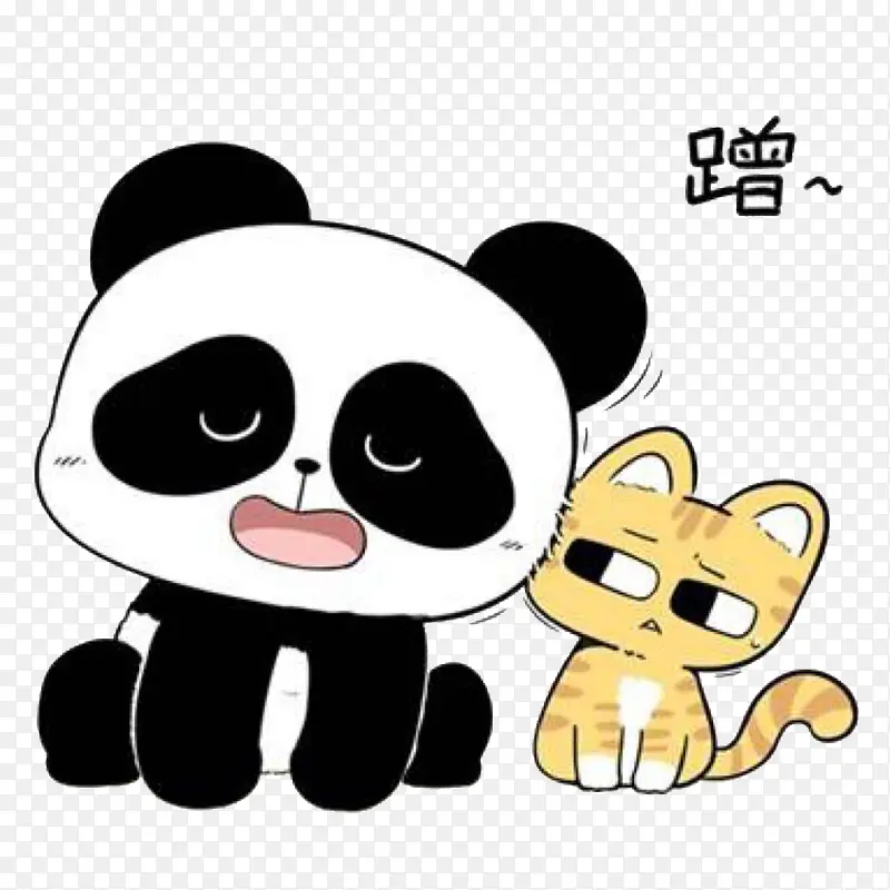 卡通可爱熊猫蹭猫