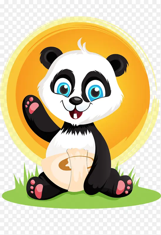 卡通手绘可爱坐草地熊猫