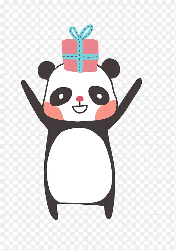 卡通手绘熊猫顶着礼物