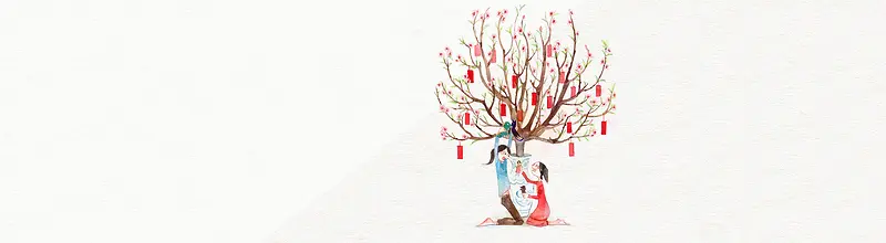 红色花树女孩卡通素材