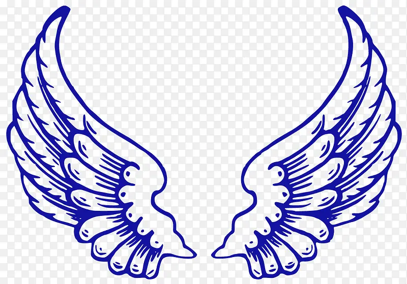 蓝色天使的翅膀手绘
