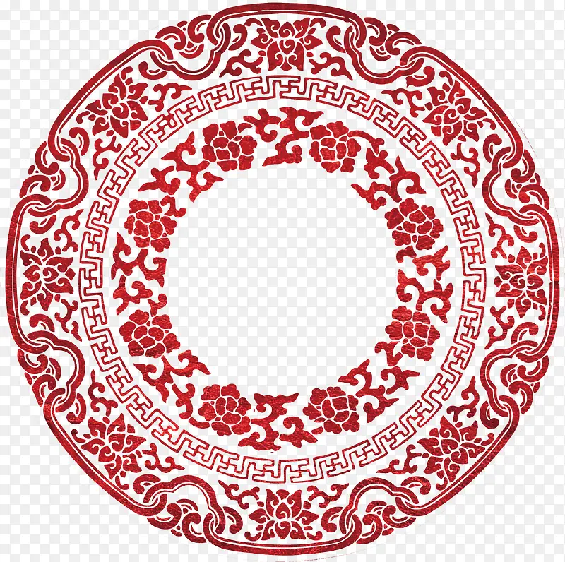 红色中国风花纹圆形