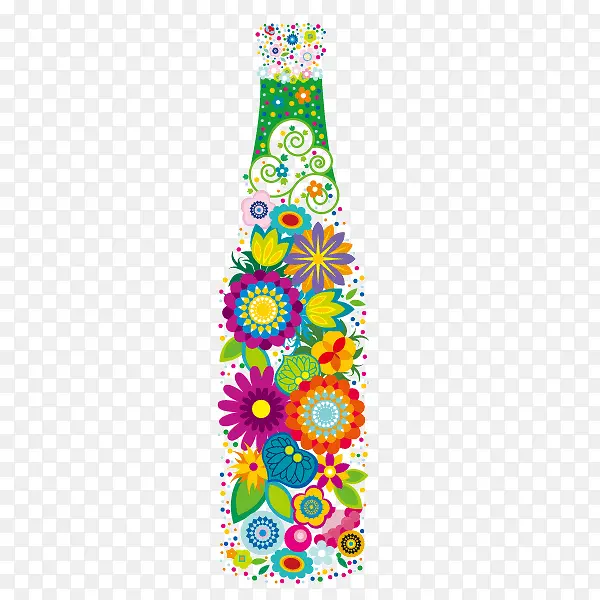 瓶子 可乐瓶 花朵 拼接 装饰图案